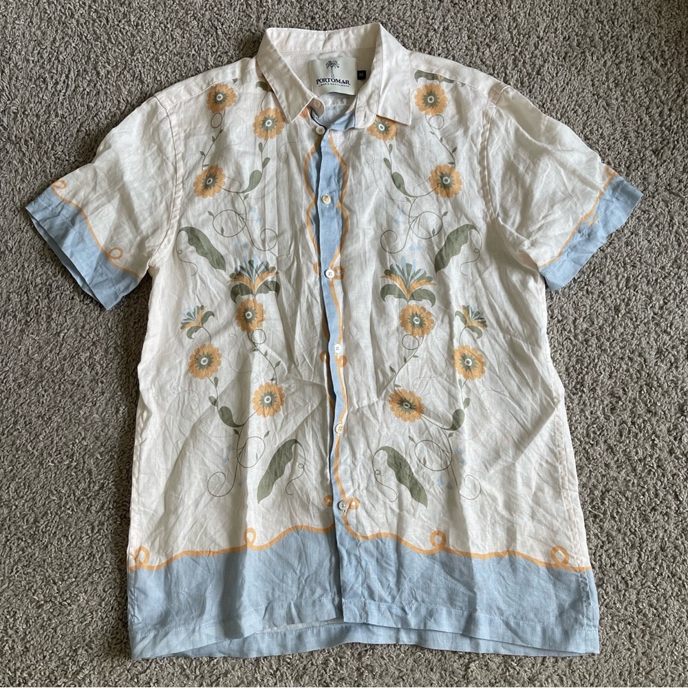 Portomar Linen Camisa Reflejos Button Up Short Sleeve Shirt